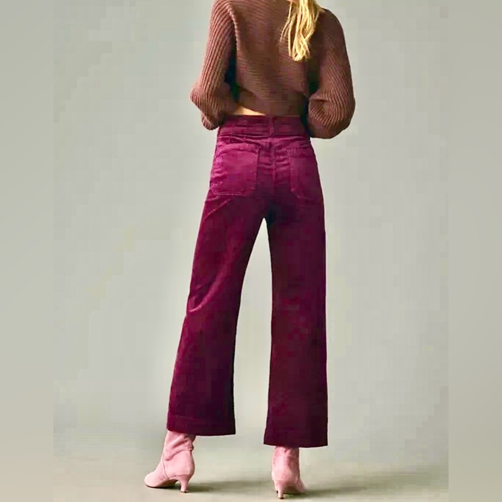 Anthropologie Maeve The Colette Wide-Leg Corduroy Crop Pants Size 26 Violet - Picture 4 of 11